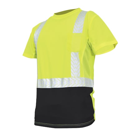 Ge Hi-Vis Short Sleeve T-Shirt, Polyester Knit Birdseye, Mesh, Green/Black, XL GS116GXL